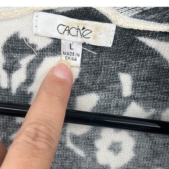 Cache Dark Floral Open Sweater Sz L Preppy Floral Old Money Asymmetrical Light - Picture 8 of 10